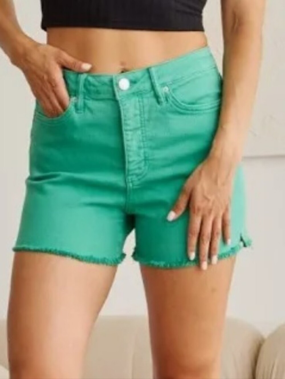 RFM Shorts Kelly Green High-Rise Stretch Denim